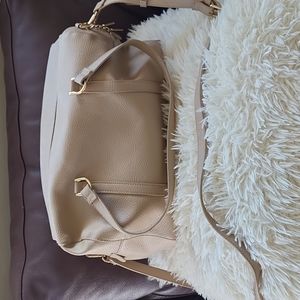 Beige faux leather crossbody handbag
